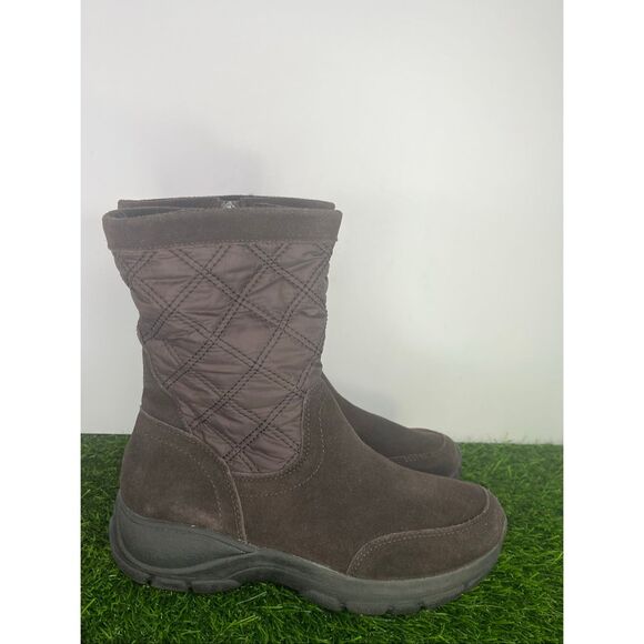Lands’ End Women’s Winter Snow Boots Brown Suede Quilted Mid Calf Size 7 - Picture 3 of 7